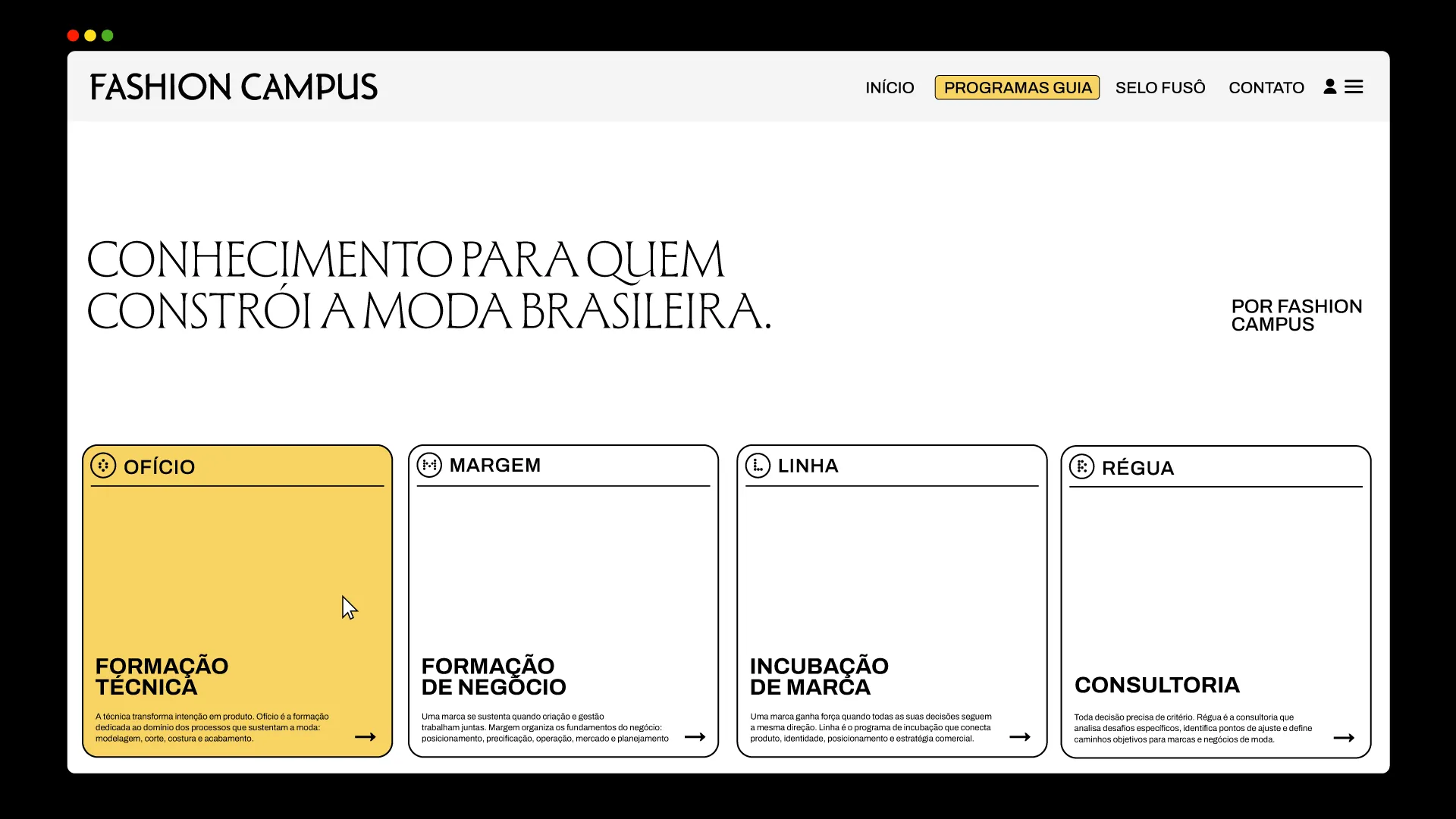 Site da Fashion Campus com os quatro produtos lado a lado